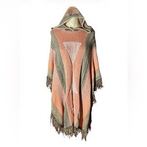 Vintage 1970s Panacea Knits Hooded Southwest Aztec Acrylic Poncho OS
